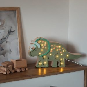 Drewniana lampka dla dzieci Dinozaur Triceraptops