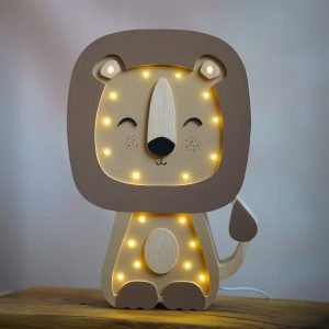 Drewniana lampka dla dzieci Lew Brązowy