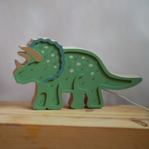 Drewniana lampka dla dzieci Dinozaur Triceraptops zielony